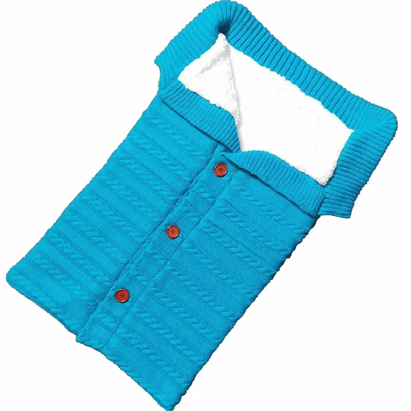 Детский спальный мешок, конверт, зимний детский спальный мешок, муфта для коляски, вязаный спальный мешок для новорожденных, пеленка, вязаная шерстяная, Slaapzak - Цвет: Blue