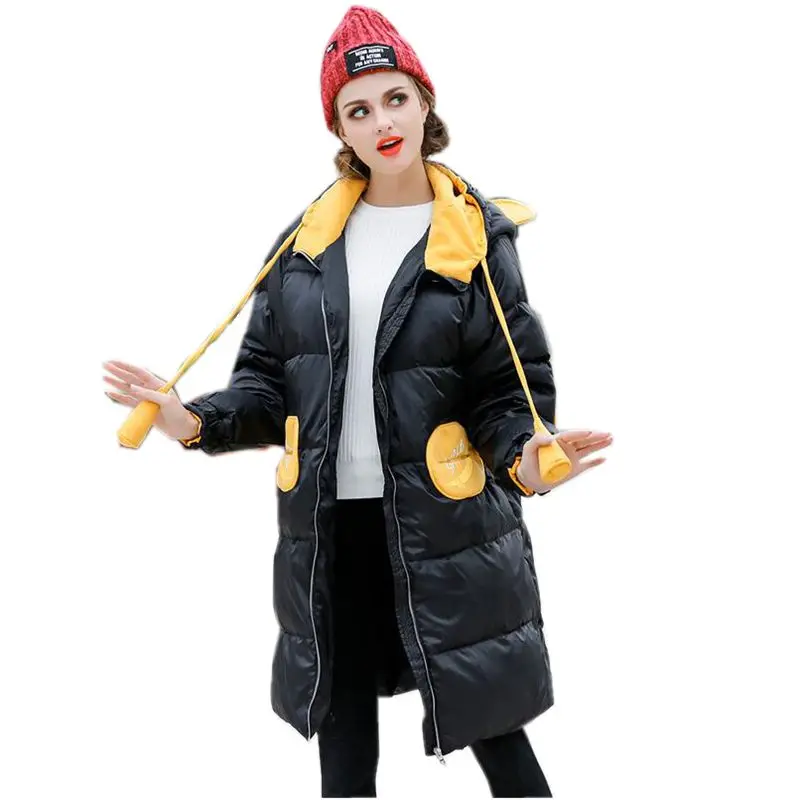 Women Winter Down Jacket New Fashion Hooded Medium long Coat Long sleeve Casual Loose Plus size
