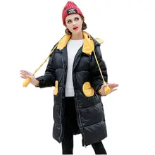 Women Winter Down Jacket New Fashion Hooded Medium long Coat Long sleeve Casual Loose Plus size