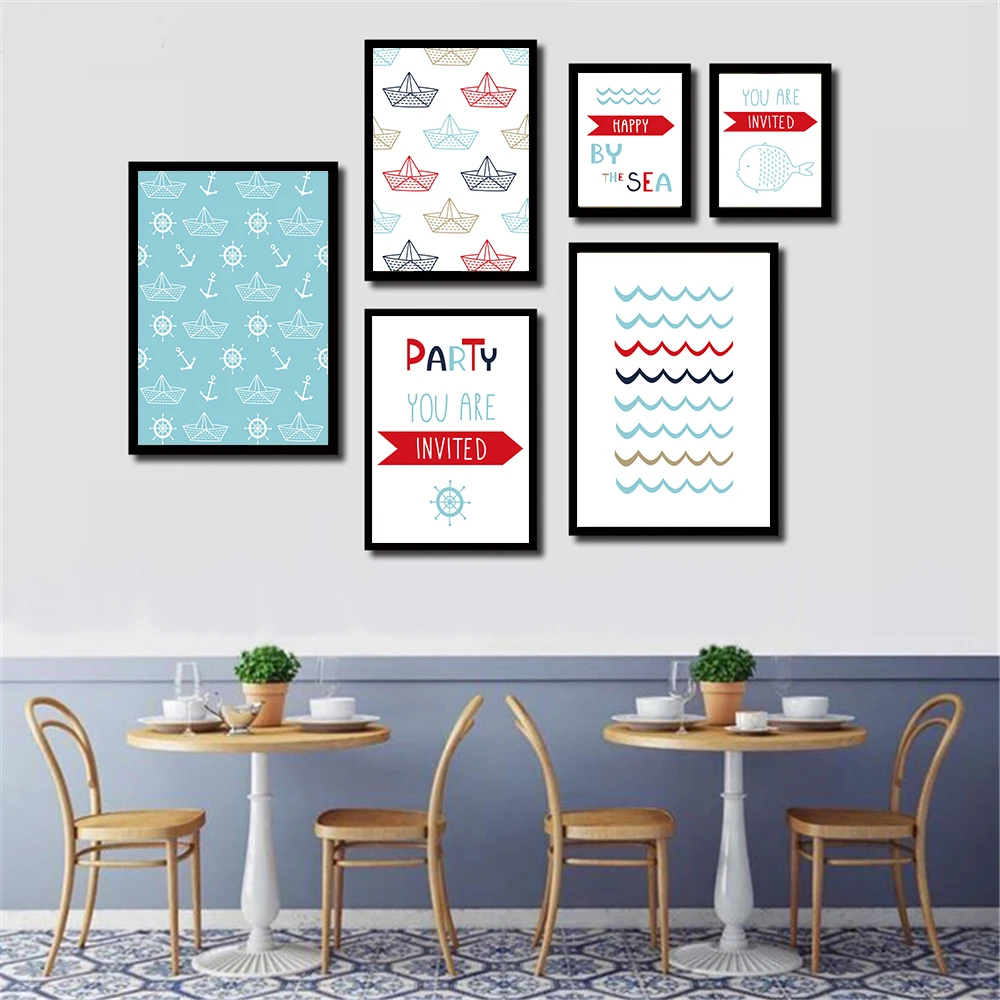 

CLSTROSE Nordic Style Canvas Pictures Bedroom Wall Art Fashion Poster Printed Cartoon Sea Wave Boat Fish Paintings Children Room