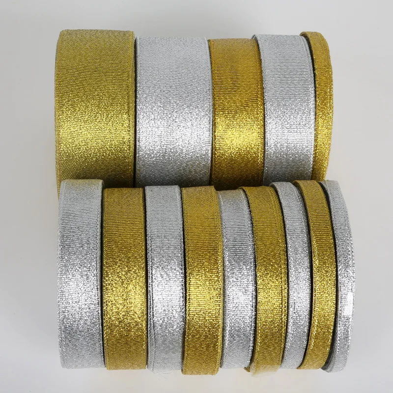 25 ярдов золотые серебряные блестящие 7-38 мм ленты из органзы для свадебной вечеринки декоративные ленты для упаковки подарков DIY Швейные аксессуары