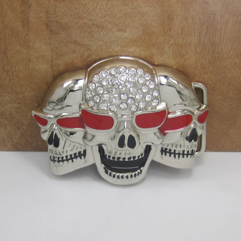 BuckleClub venta al por mayor de aleación de zinc de diamantes de imitación cráneo vaqueros regalo de hebilla de cinturón para hombres FP-01341 acabado plata 4 cm ancho lazo