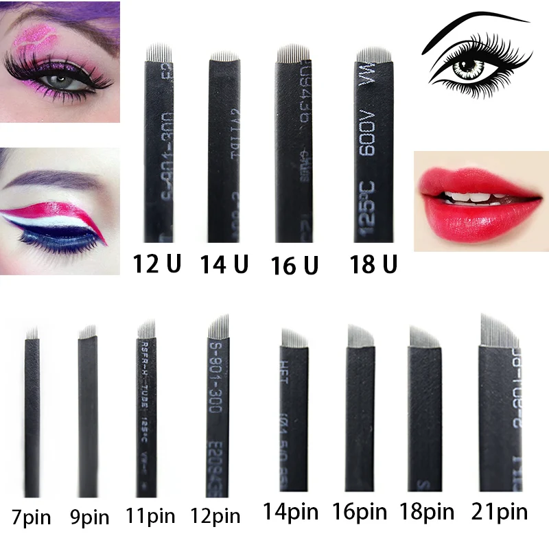 200 шт 0 18 мм 9 11 12 14 16 21u pin laminas Перманентный макияж tebori бровей Flex иглы татуировки