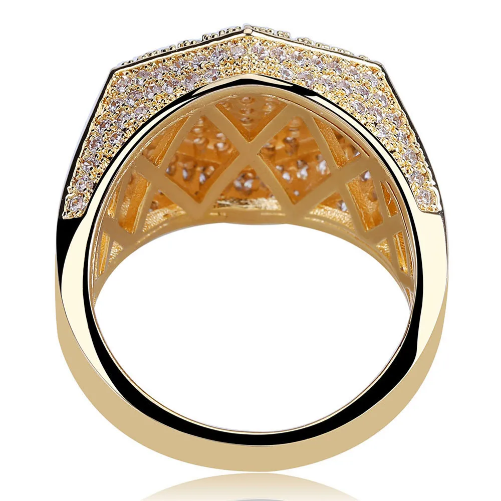 Кольцо с шестигранным дизайном, фианит, морской микро проложили, полностью покрытое кубическим цирконием, роскошная мода, хип-хоп, мужское кольцо с кристаллами