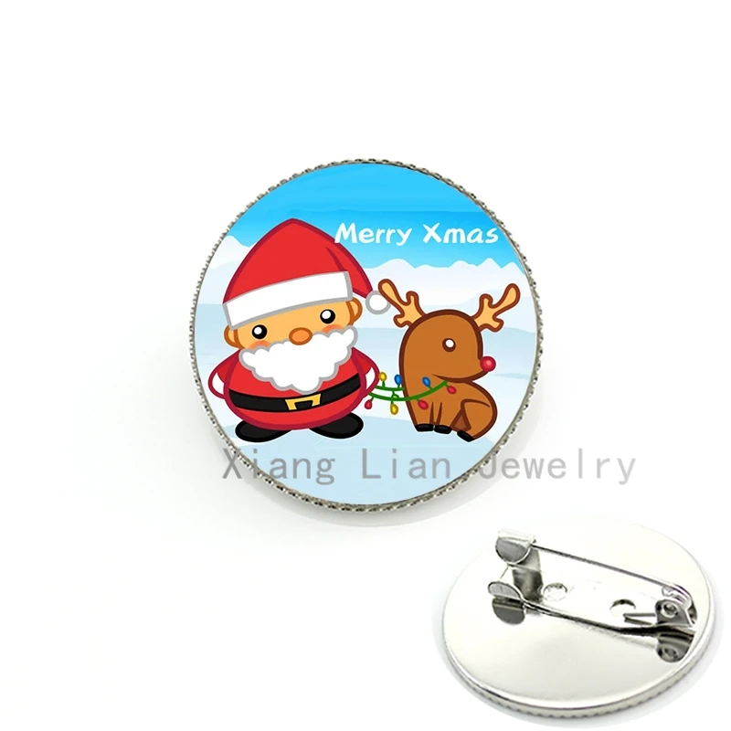 Xmas 12 Pcs Christmas Brooch Pin Set Xmas Brooch Buttons Safety Pins Snowflake Santa Badge for Clothes Bag Backpack