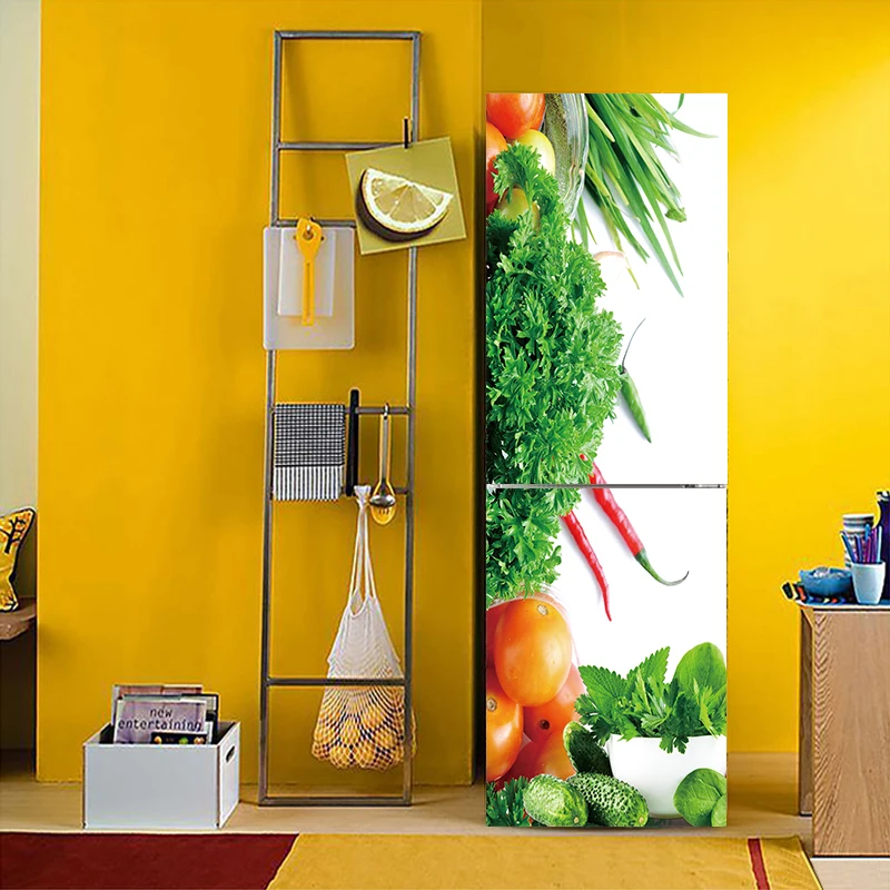 New Creative Fruit vegetable Pattern Fridge Sticker PVC Refrigerator Door Kitchen Self-adhesive Wall Stickers Decor