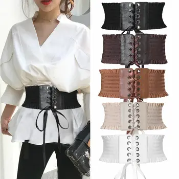 

Women Ladies Soft PU Leather Wrap Around Tie Corset Cinch Waist Wide Dress Belt