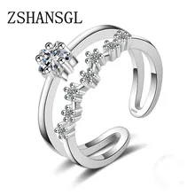 Romatic Sparkling CZ Double Open Rings for Women Jewelry Anniversary Gift 925 Sterling Silver Anel bagues femme Ring Bijoux