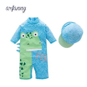 

Male baby one-piece swimsuit blue cartoon dinosaur swimming water boys and girls swimwear hot spring clothes