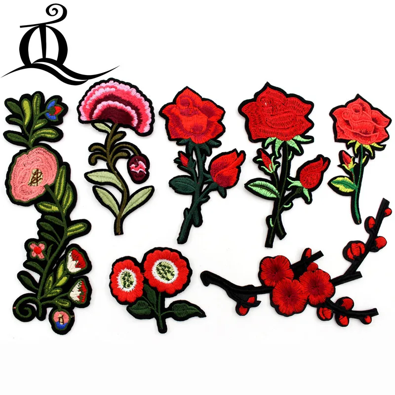 

1pcs Sewing Clothes red rose flowers Embroidery Patches Hotfix Applique Motifs Sew On cartoon fruit animal flowers cat Patc T