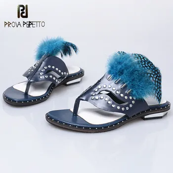 

Prova Perfetto 2018 New Arrival Novelty Sandals Low Heels 1-3CM Genuine Leather Mixed Colors Slip-on Open Toe Fashion Sandals