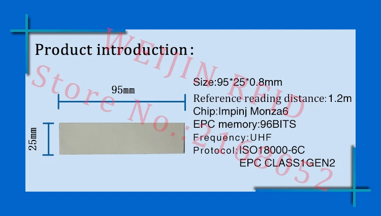UHF RFID ультратонкая антиметаллическая бирка 915 МГц 868 м Impinj R6 EPCC1G2 fixed основные средства 95*25*0,8 мм ПЭТ Пассивная RFID PET этикетка