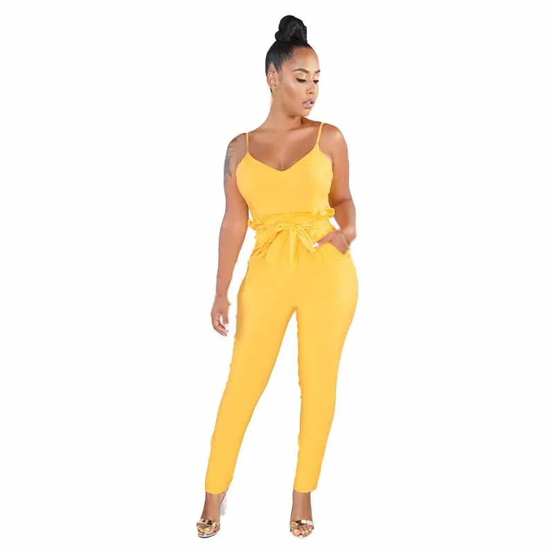 2019 Summer Women Boho Jumpsuit Sexy Sleeveless Belt Ruffled Long ...