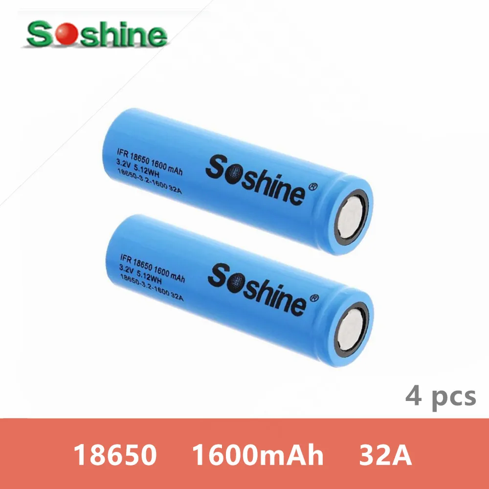 Аккумуляторные батареи высокой емкости SOSHINE 32A18650 3 2 в 1600 мАч 4 шт. | Электроника