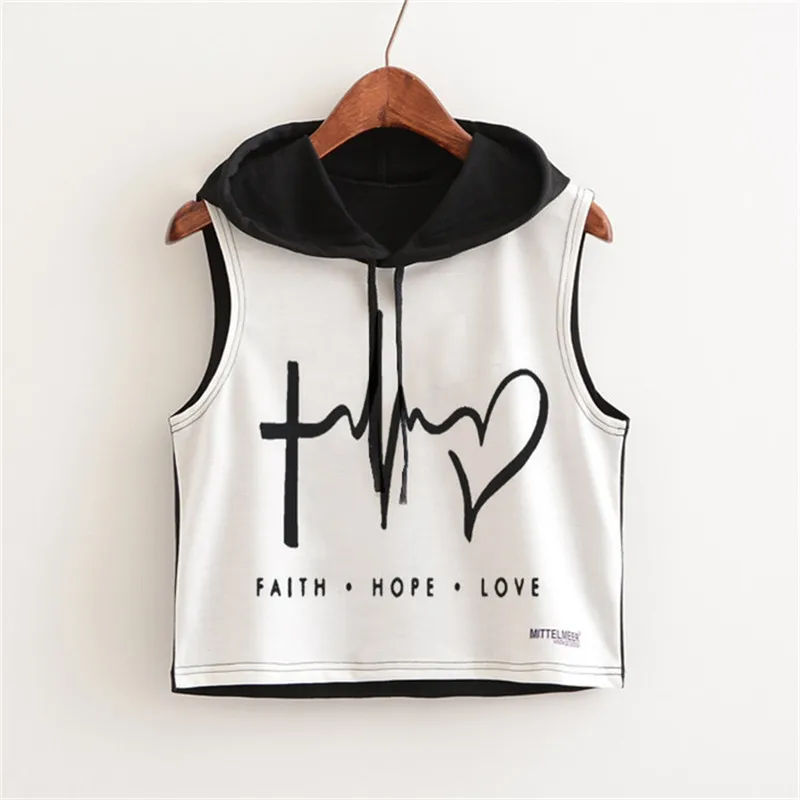 

2018 New Punk Rock Summer T Shirt Women Black Sleeveless Cotton Hoodie Letter Print Loose Crop Tops Ladies Tees Plus Size