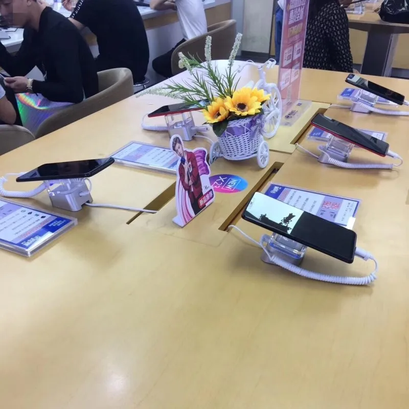 

Crystal Solid Acrylic Material Adhesive Fixed Table charging Alarm Security Display Holder Device For Samsung Huawei Retail Shop