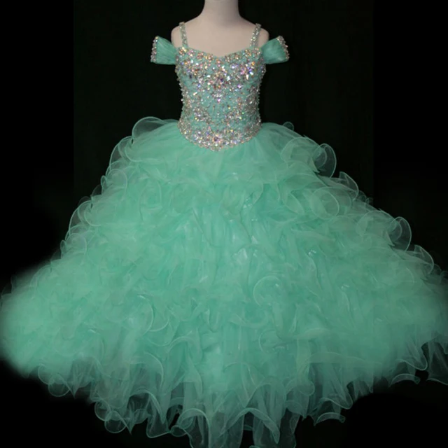 Cheap New Luxury Girls Pageant Dress Purple and Green Ball Gown Lace Applique Floor Length Flower Girls Dress vestido de daminha