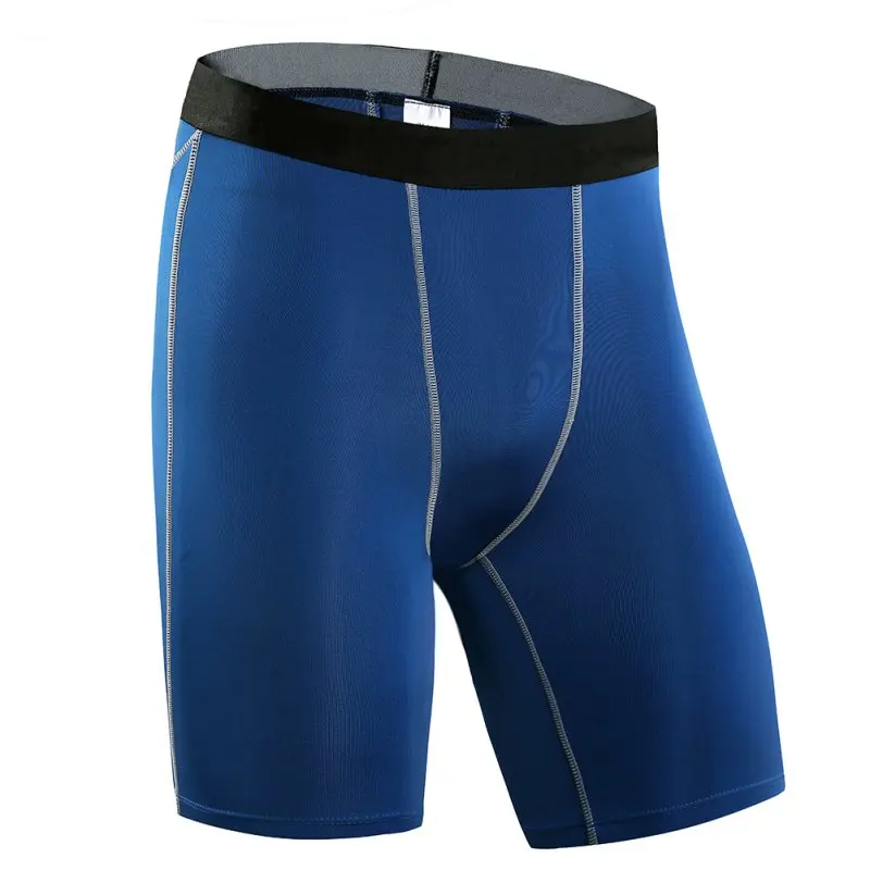 Новые мужские сексуальные тонкие облегающие спортивные упражнения для бега быстросохнущие эластичные удобные дышащие шорты - Цвет: Синий