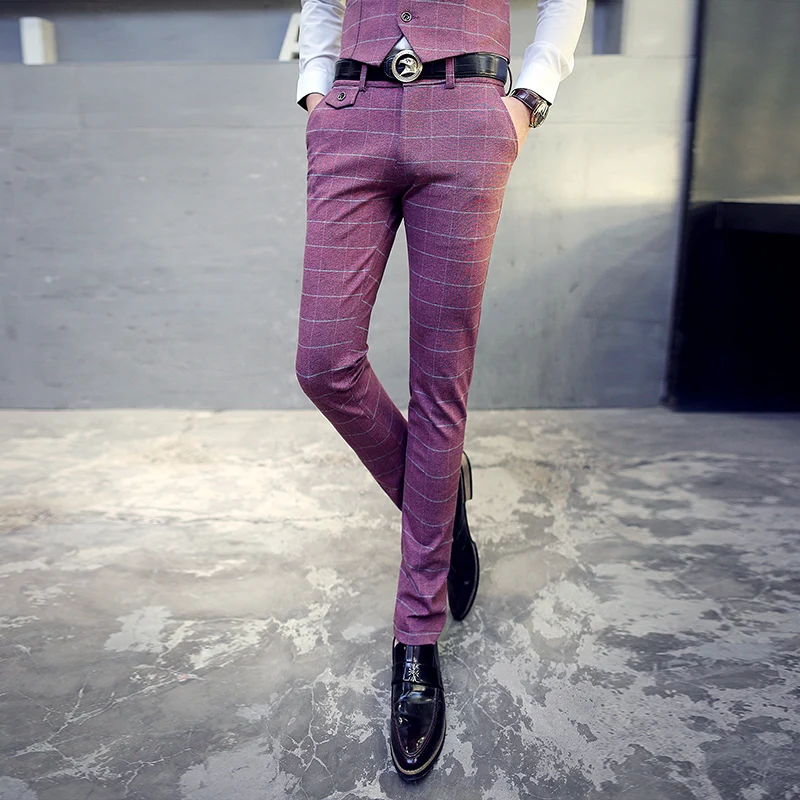 Men Plaid Formal Dress Pants Autumn 