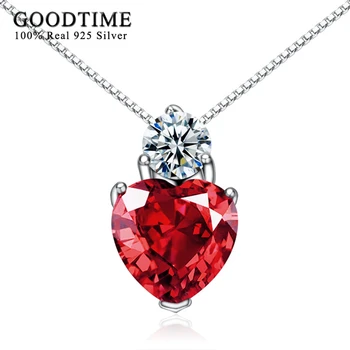 

GoodTime Real 925 Sterling Silver Jewelry Cute Necklaces & Pendants Silver 925 Jewelry Women Red Crystal Heart Pendant Necklaces
