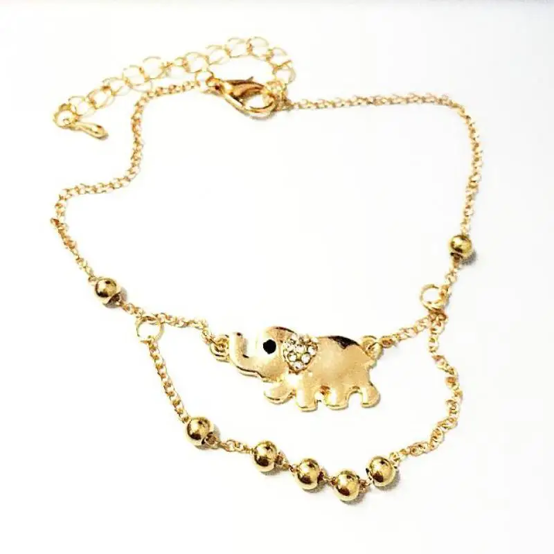 

The New Baby Elephant Mascot Double Foot Chain / High Quality Gold Elephant Rhinestone Bangle Bracelet Jewelry For Women Anklet