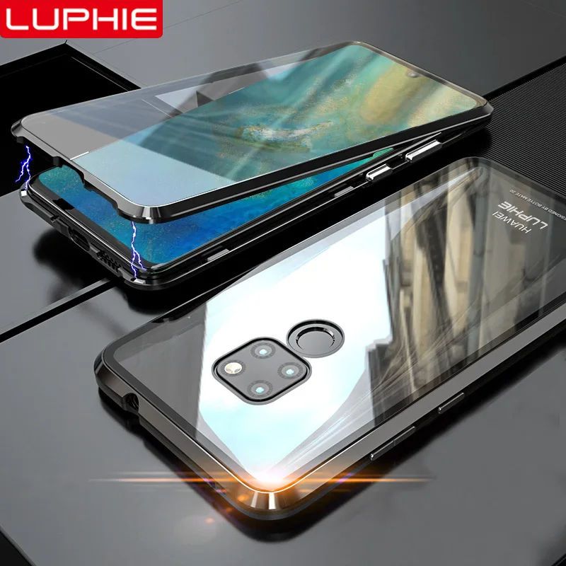 Полный Магнитный чехол LUPHIE 360 для huawei mate 20 Pro P30 Передние Задние стеклянные Чехлы |
