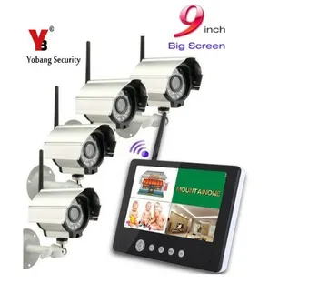 YobangSecurity 4 Camera 9Inch DVR 2.4GHz Wireless Audio Video Baby Monitor 4CH CCTV DVR NVR Security Camera Surveillance System