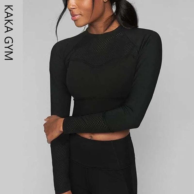 

Woman Long Sleeve Cropped workout tops slim Fit Sport T shirt Gym top clothes yoga shirt Sweatshirt Fitness Activewear