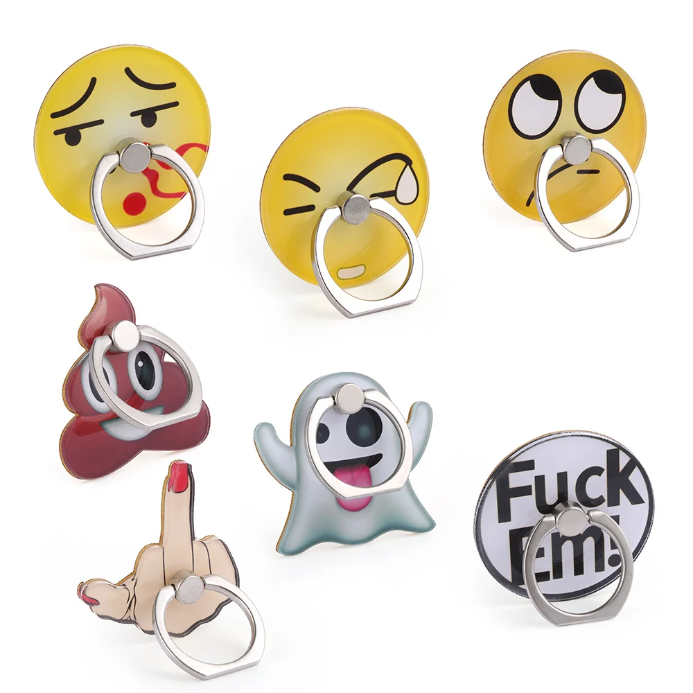 

1PC New Design Middle Finger Up Smile Stool Ring Grip Rotating Stand Metal Mount Holder for iphone Smartphone Gift