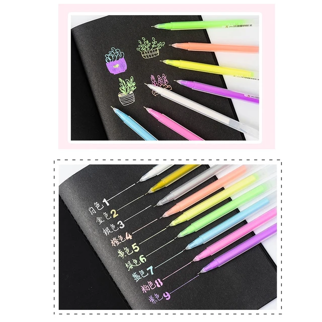 10pcs Highlight colors gel pen set 9 different Glitter color pens for  scrapbooking black album writing Stationery School A6566 - AliExpress