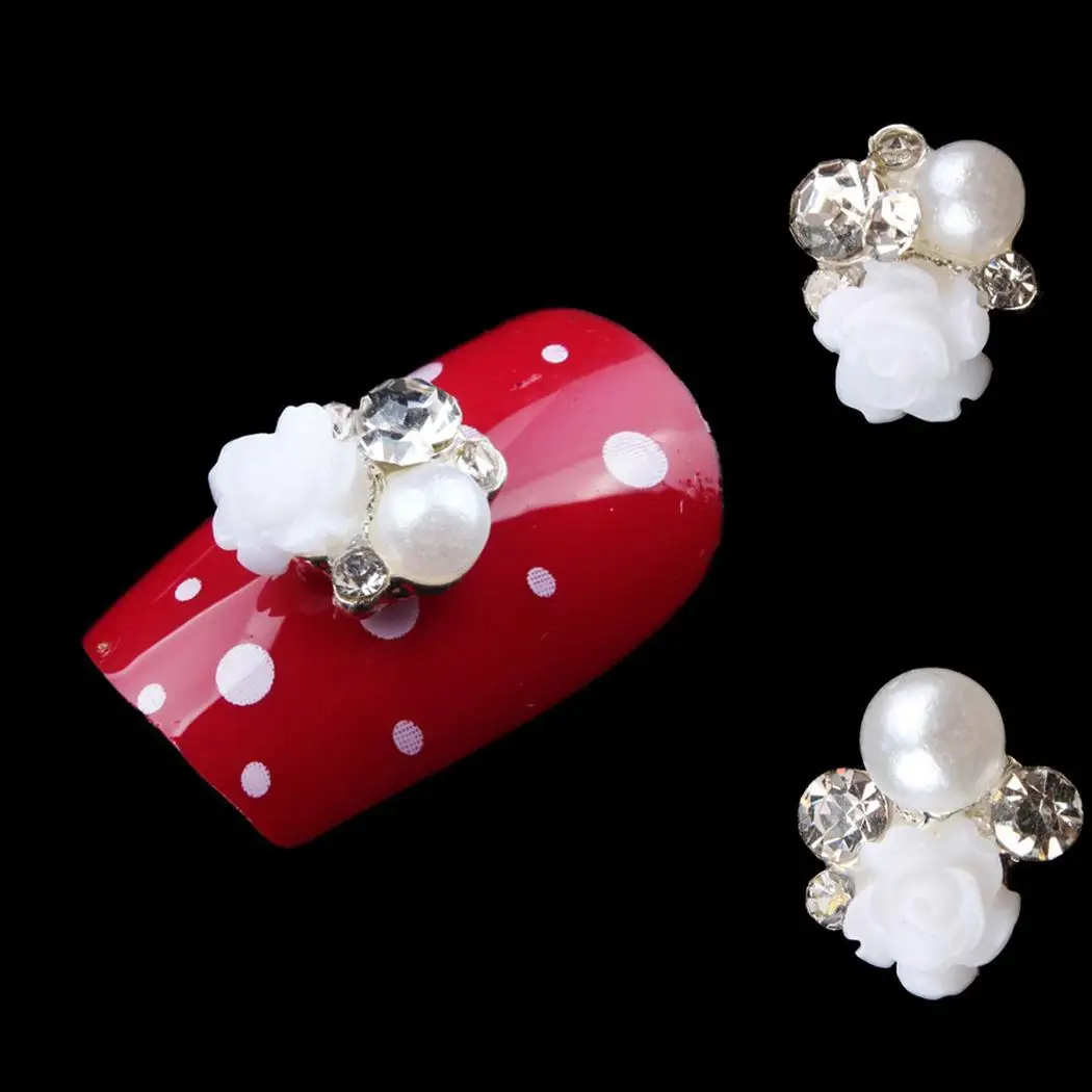 

Art Alloy Salon 3D Faux Women Decorations Rhinestones Round Manicure Glitter 10pcs Nail etc DIY Flower Home Pack Pearl