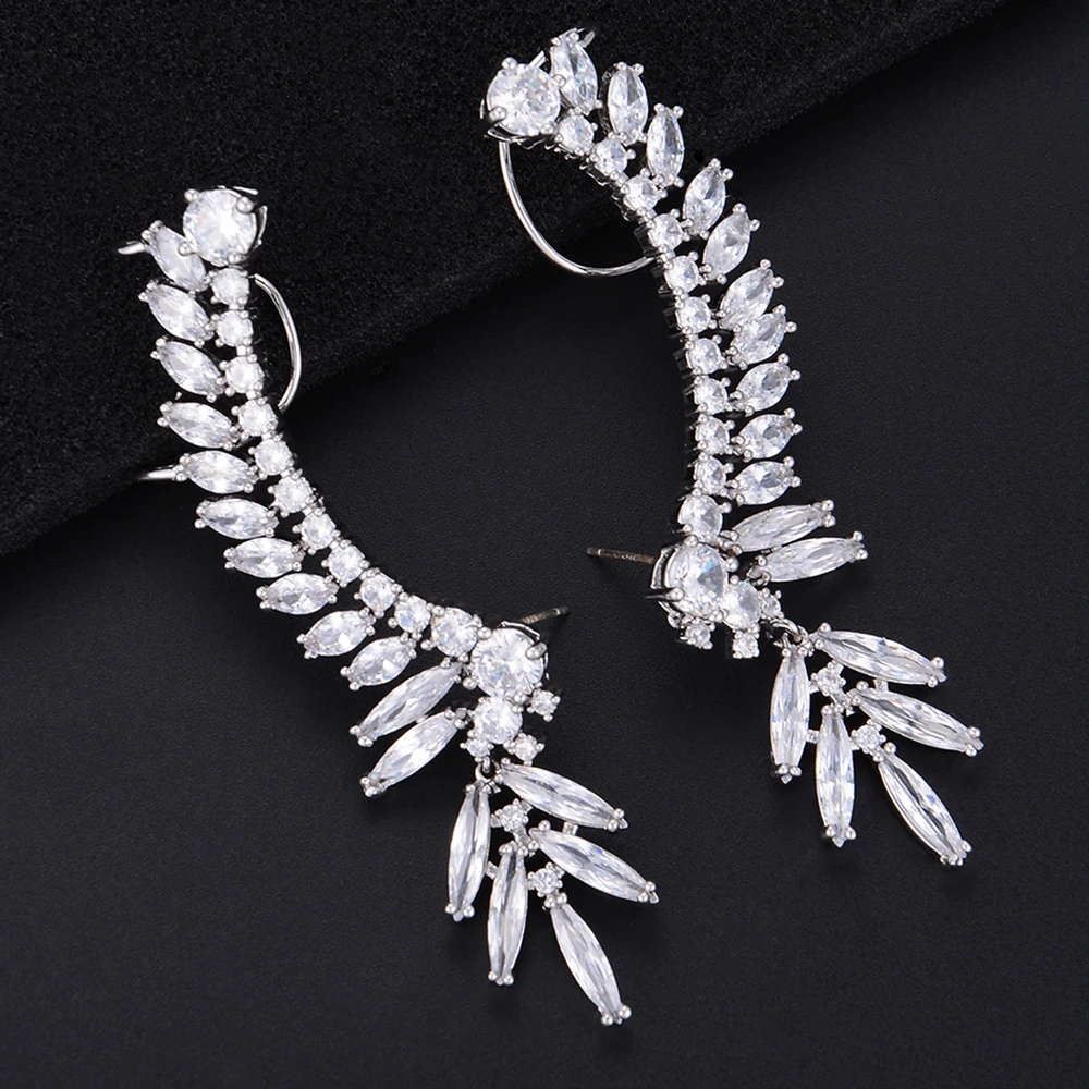 

80MM Silver Plated Irregular Shape Pierced Cubic Zirconia Long Dangle Drop Earrings For Women