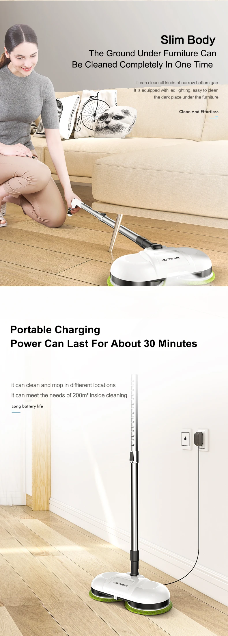 Limpador de Chão Máquina de Lavar Elétrica sem Fio Não-aspirador de pó Emissor de Luz Liectroux Portátil Waxer Spay Água Esfregar Robô Diodo F528a Mop 14 Eletrodomésticos