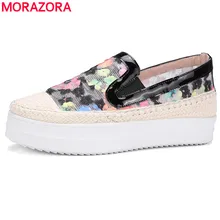MORAZORA/ Новое поступление; обувь из натуральной кожи и кружева; женская обувь на плоской платформе с круглым носком; сезон весна-лето; женская обувь на плоской подошве