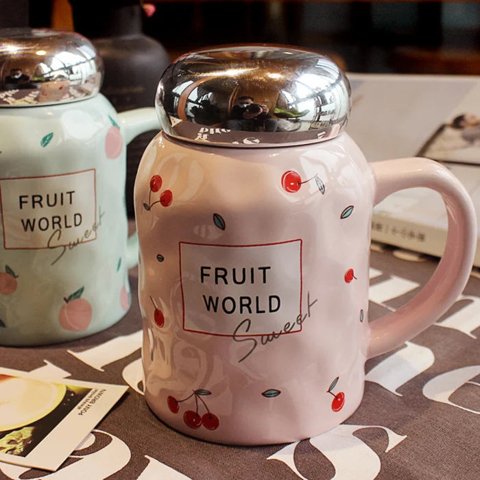 

450ML Creative Ceramic Cup Large Capacity Mug Couple Cup Cute Milk Cup with lid Wedding Valentine's Day Gift Free Shipping