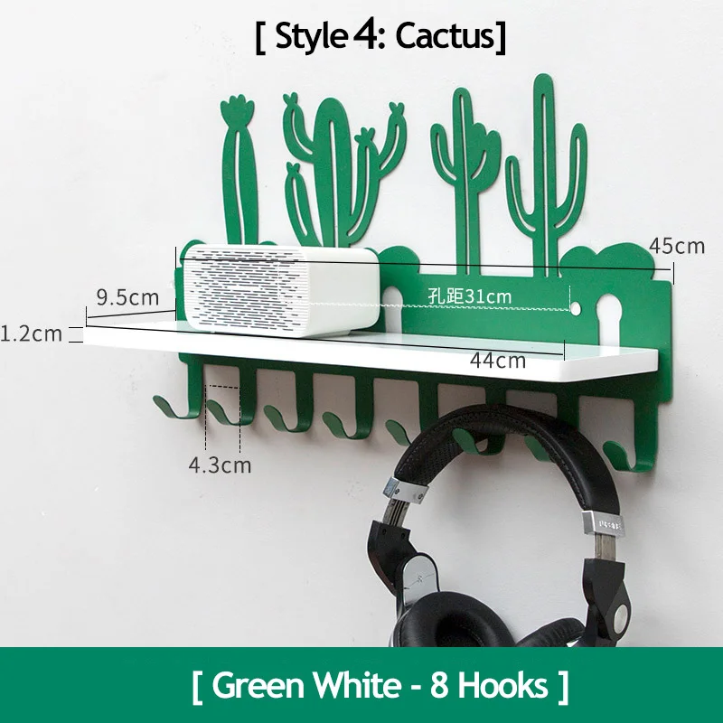 Cactus-Green Настенная стойка для пальто, дырокол-плавающий стеллаж, деревянные настенные полки для хранения с крючками для спальни, гостиной, ванной комнаты, офиса - Цвет: Cactus-Green