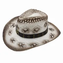 Ручной работы ткань Для женщин Для мужчин западная ковбойская шляпа для леди папа соломы пляж солнце сомбреро Пастушка Hat Размеры 58 см