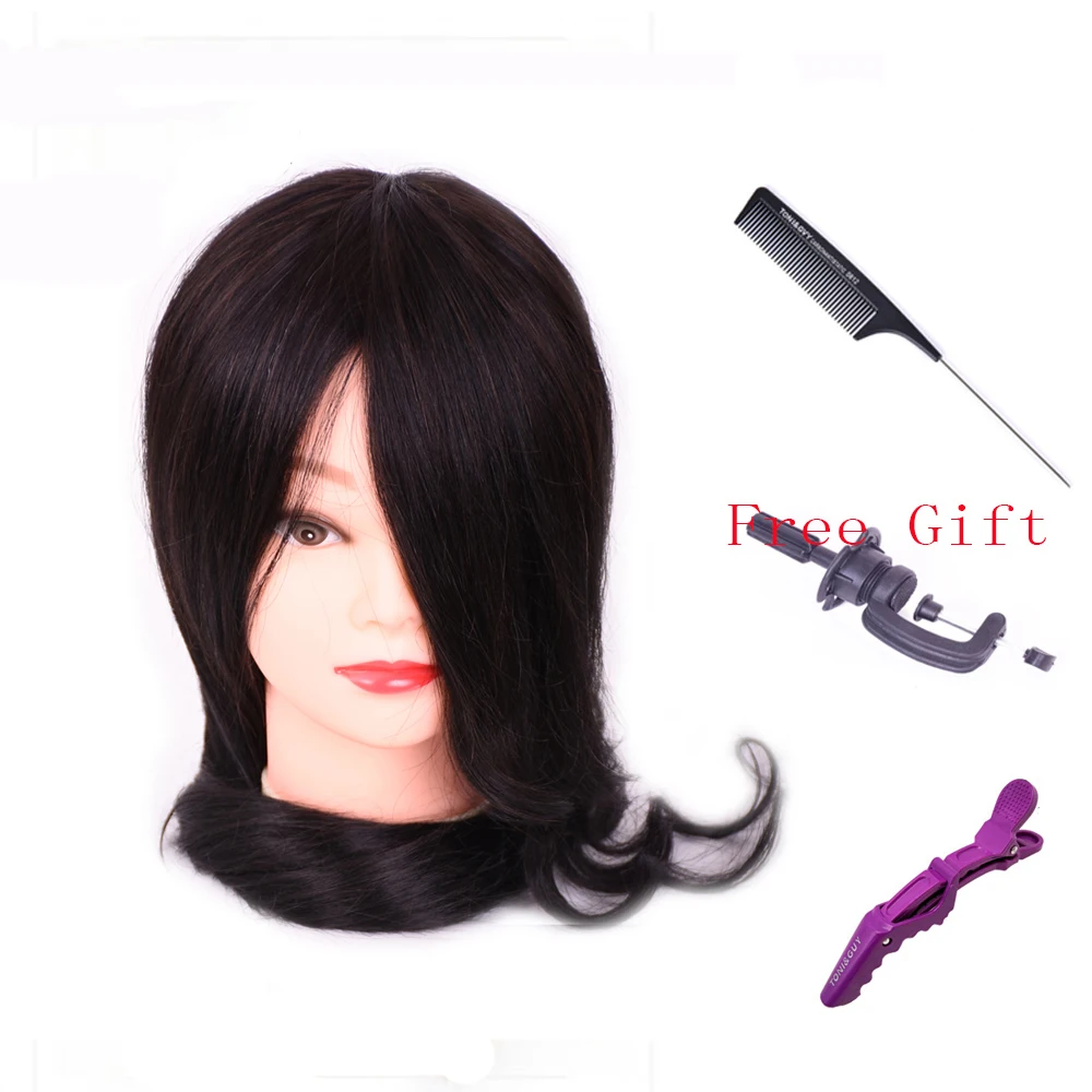 

Fashion 70% Human Hair Mannequin Head with Hair 22'' Training Head Hairdressing Practice With More Free Gift