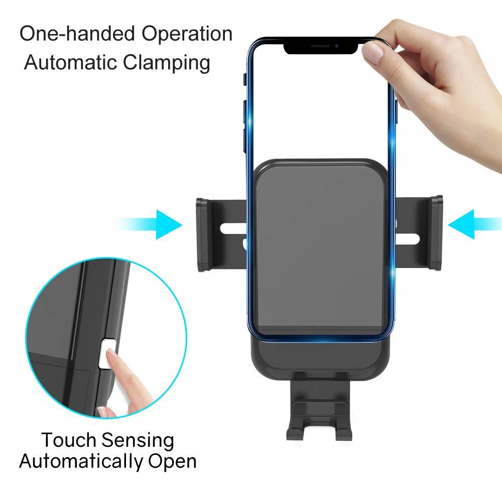 Qi Беспроводное зарядное устройство для автомобиля держатель для мобильного телефона, Беспроводной зарядки, устанавливаемое на вентиляционное отверстие в салоне автомобиля крепление сотового телефона с функцией автоматического сенсорный Сенсор для iPhone Xs Max XR