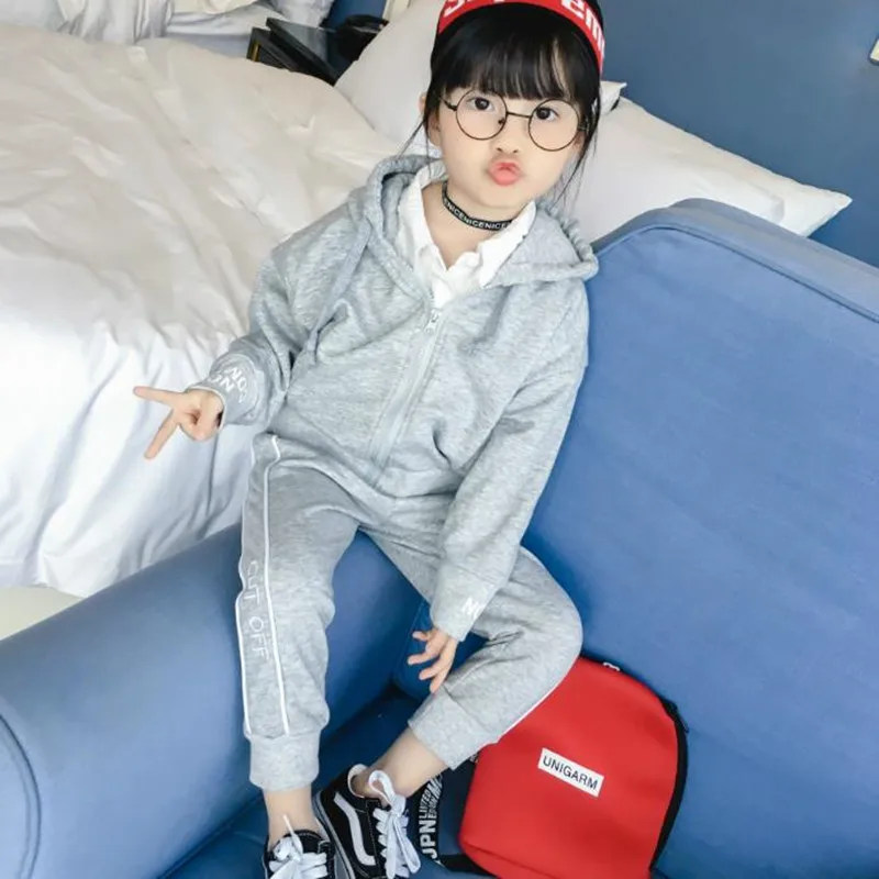 

DFXD Kids Clothing 2018 Spring Long Sleeve Letter Cotton Zipper Hooded Coat+Pant 2pc Children Sport Suits Baby Tracksuit 2-9Year