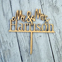 Персонализированные Свадебный торт Топпер, пользовательское имя Mr и Mrs CakeTopper, цвет деревянный для торта Топпер, украшения для свадебного торта