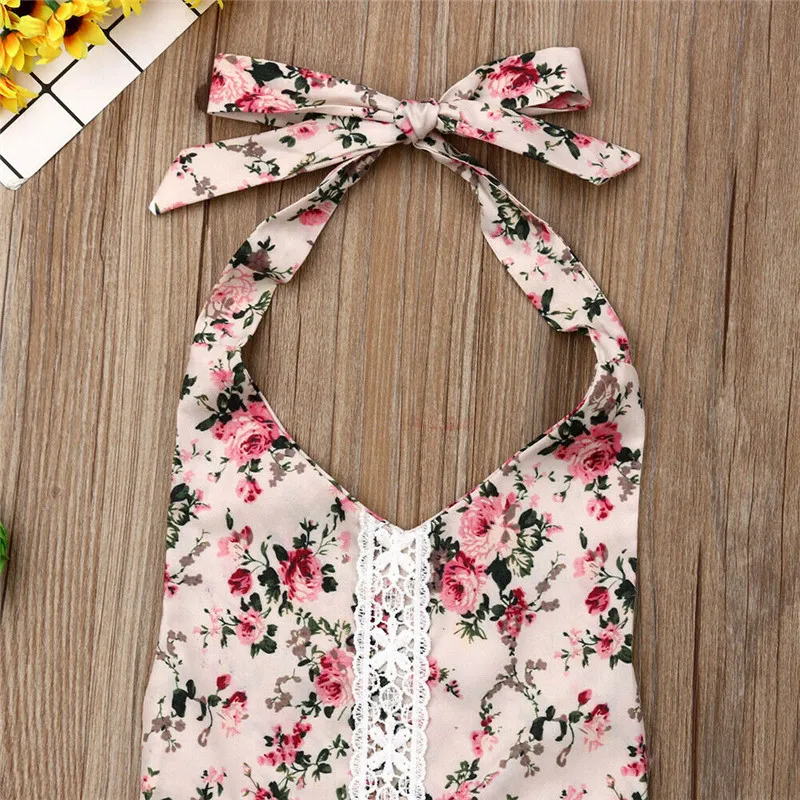 Newborn Floral Romper With Headband 2019 Cute Infant Baby Girl Halter Cotton Floral Romper Summer Sleeveless Jumpsuit 3-24M