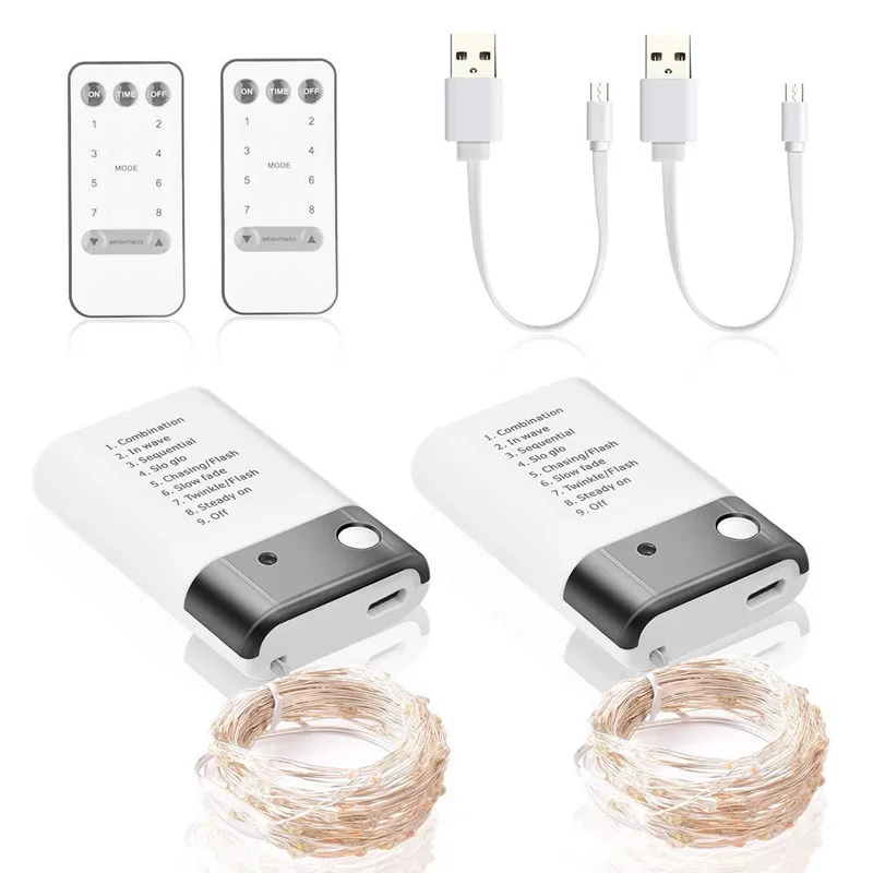 10 м 100 LED медный провод Светильник с батареей USB Dual Power пультом дистанционного