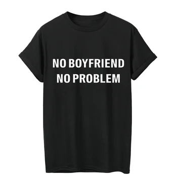 

ONSEME NO BOYFRIEND NO PROBLEM Letter Printed tshirt Women O-Neck Ladies T Shirt Hipster Short-sleeved Clothes plus size Q-40