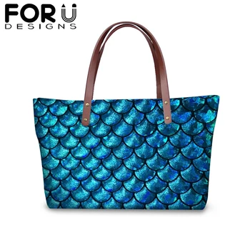 

FORUDESIGNS Waterproof Large Street Shoulder Bag for Women Novel Fish Scale 3D Print Shopping HandBag Female Protable Purse
