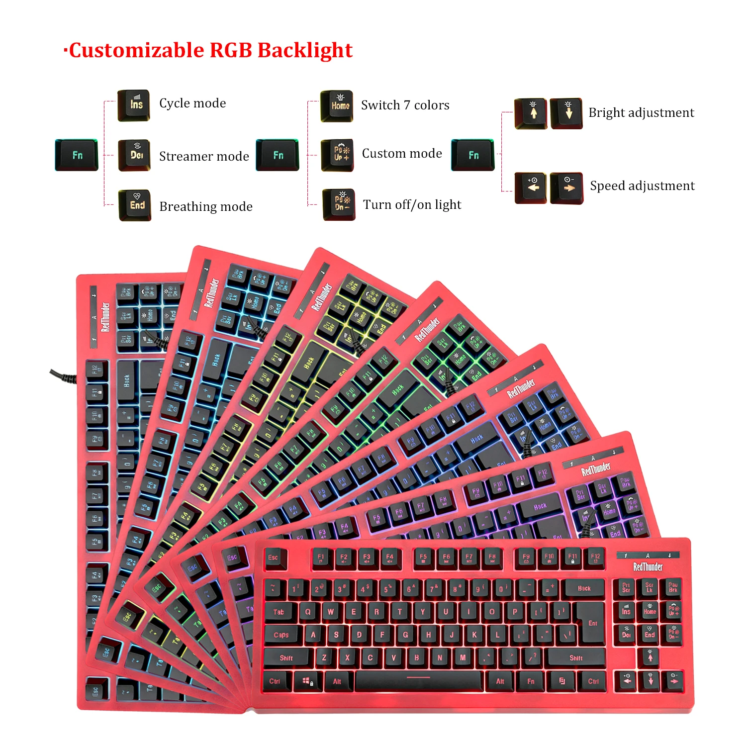 Проводная клавиатура RedThunder K870 с RGB подсветкой 87 клавиш USB|Клавиатуры| |