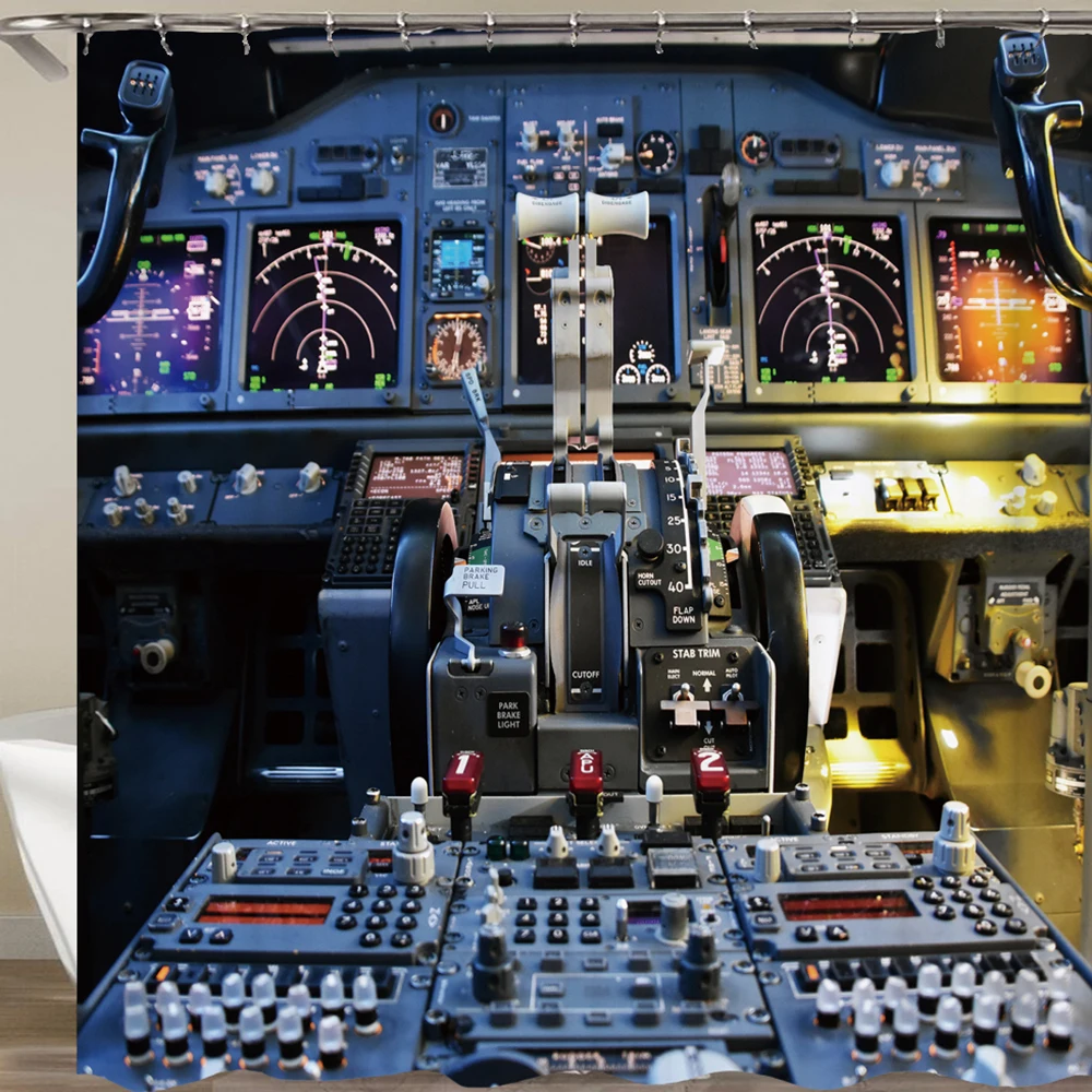 

Modern Technology Shower Curtain Airplane Cockpit Bathroom Curtain Waterproof Polyester Aviator Operating Room Pilot Curtain