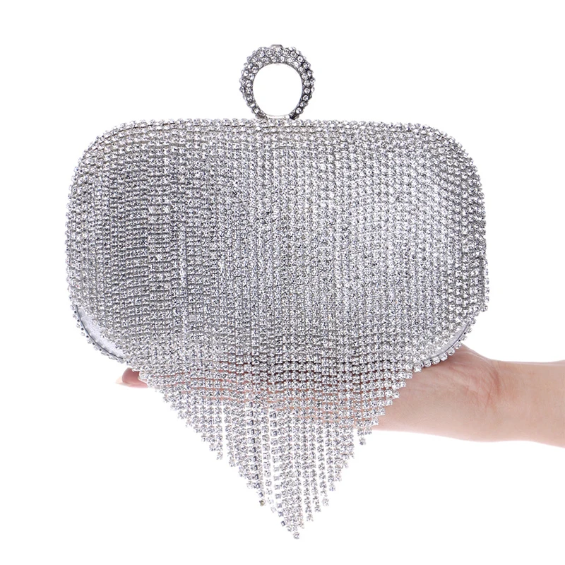 Модная вечерняя сумка с бриллиантами и кисточками для женщин, высокое качество, повседневные клатчи, женские кольца на костяшки, клатч, серебряная свадебная сумочка