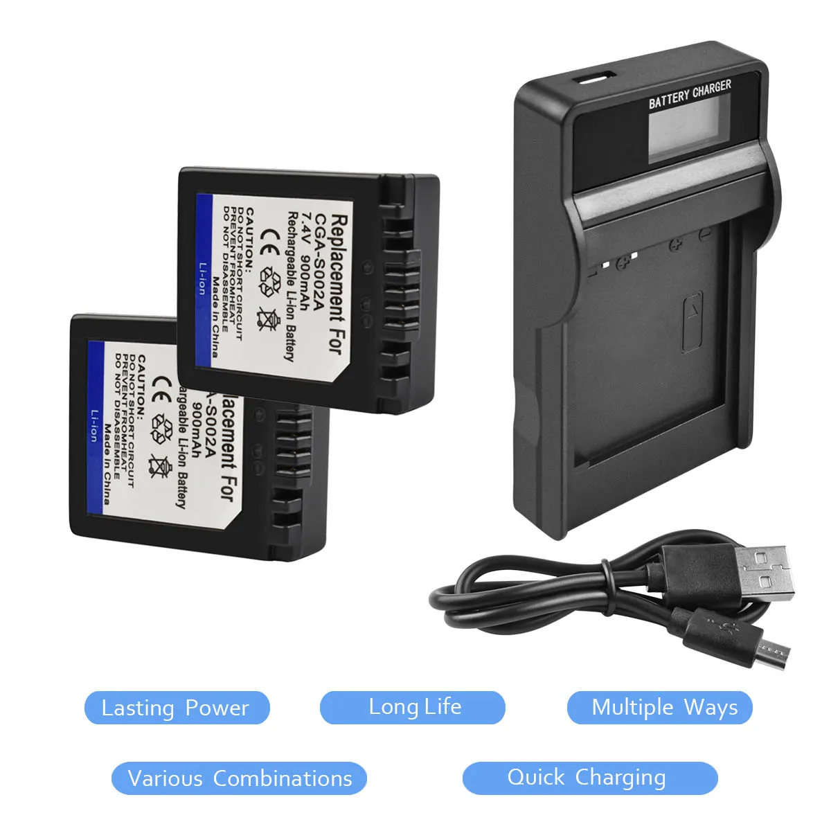 2 х 900 mAh CGA-S002 CGAS002 CGA S002 Камера Батарея + ЖК-дисплей Зарядное устройство для Panasonic