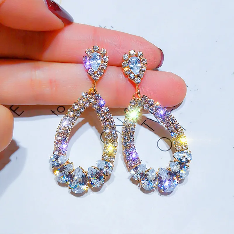 

NEW Long crystal tassel earrings For Women Girl Round water droplet Geometric Luxury Party Wedding Earrings Jewelry wholesale